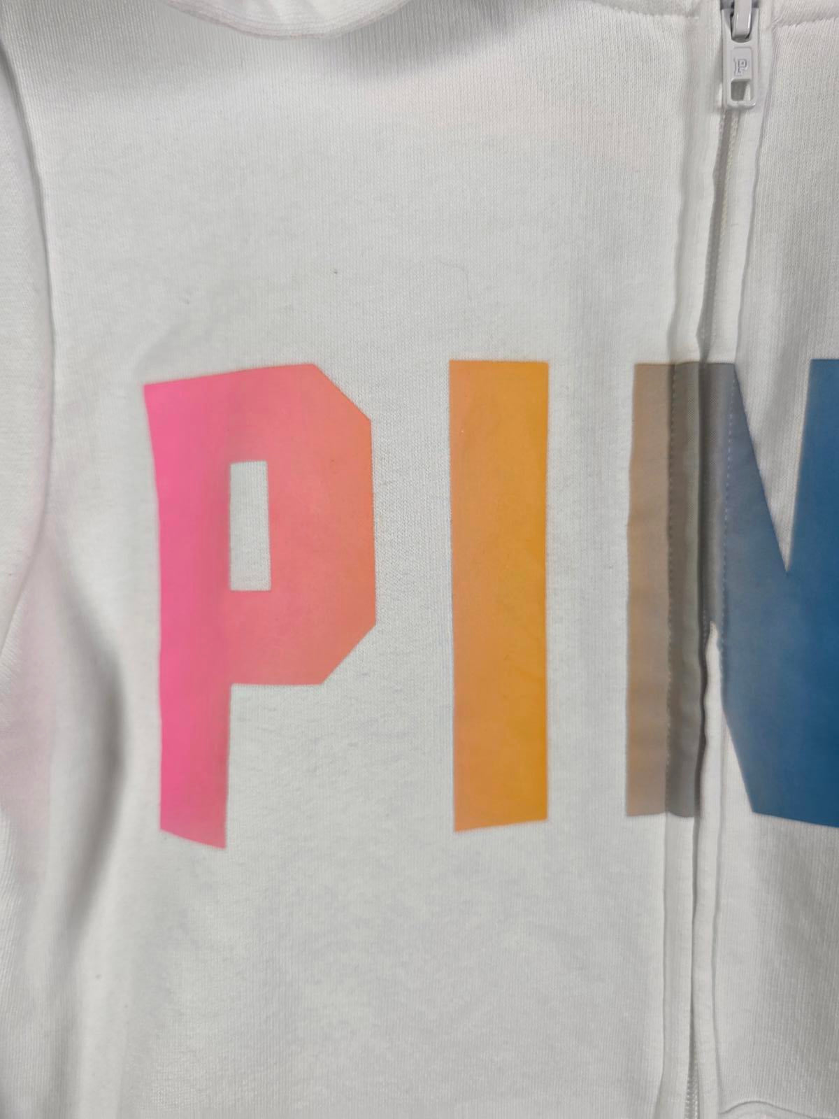 Victorias Secret Pink RAINBOW Full Zip Hoodie Logo Sweater Jacket White SMALL
