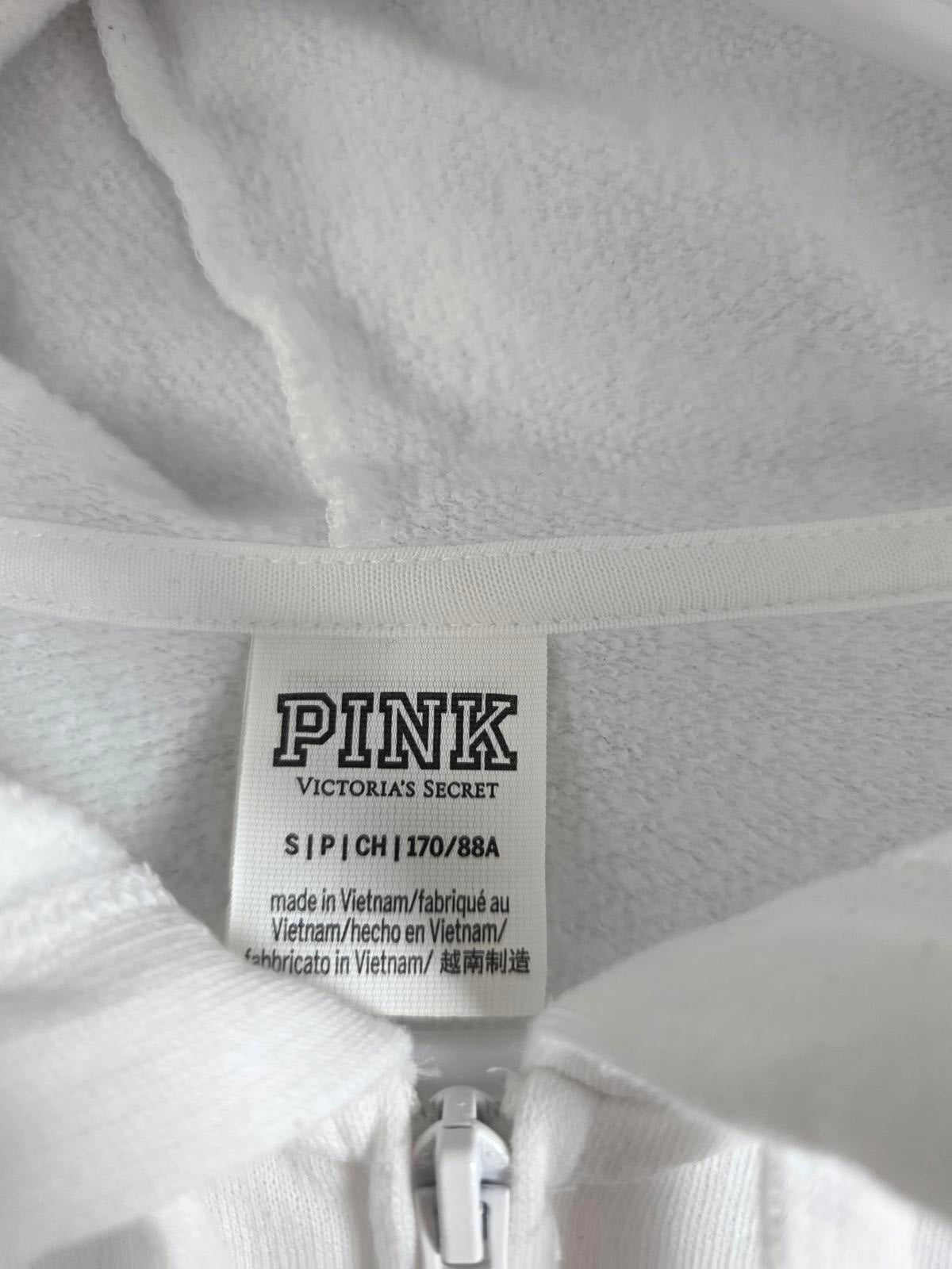 Victorias Secret Pink RAINBOW Full Zip Hoodie Logo Sweater Jacket White SMALL