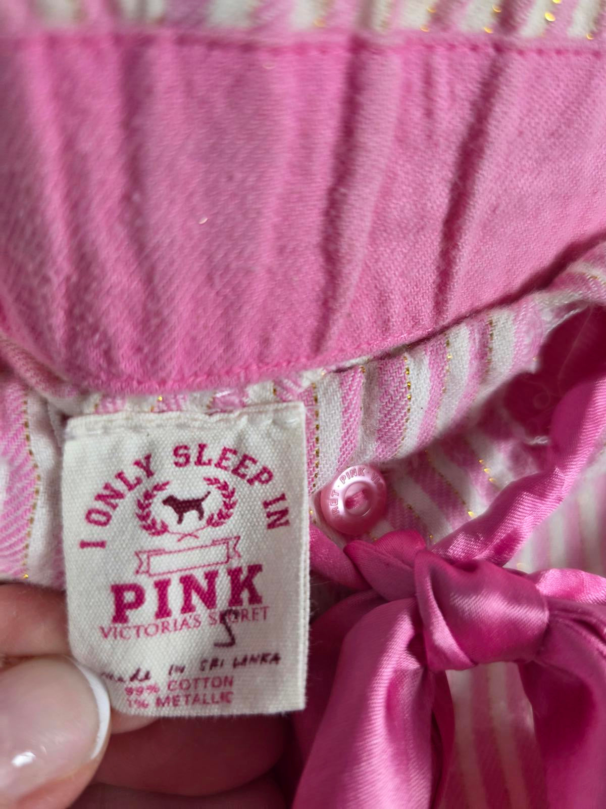 Victoria Secret Y2K Pink Striped Pajama Pants SKI BUNNIES Rare PJ Sleep Vintage