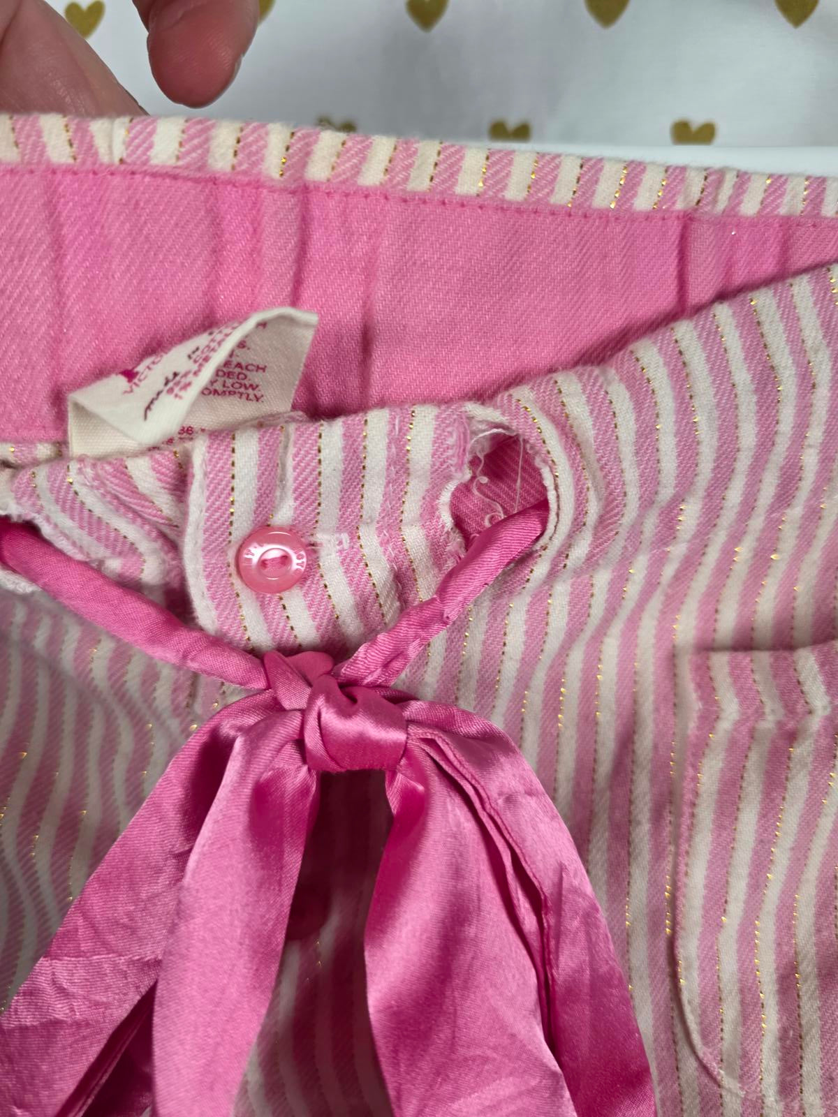 Victoria Secret Y2K Pink Striped Pajama Pants SKI BUNNIES Rare PJ Sleep Vintage
