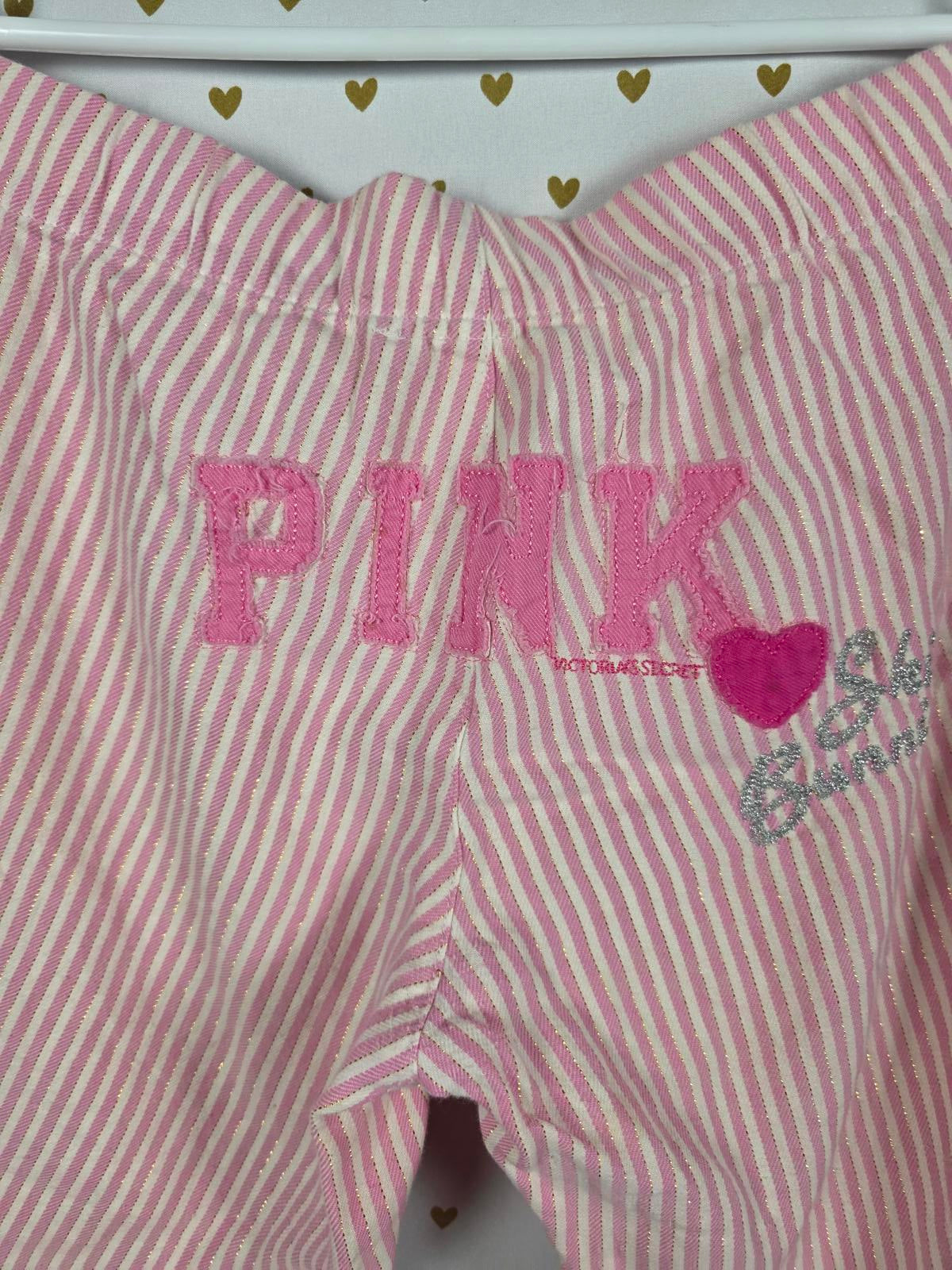 Victoria Secret Y2K Pink Striped Pajama Pants SKI BUNNIES Rare PJ Sleep Vintage