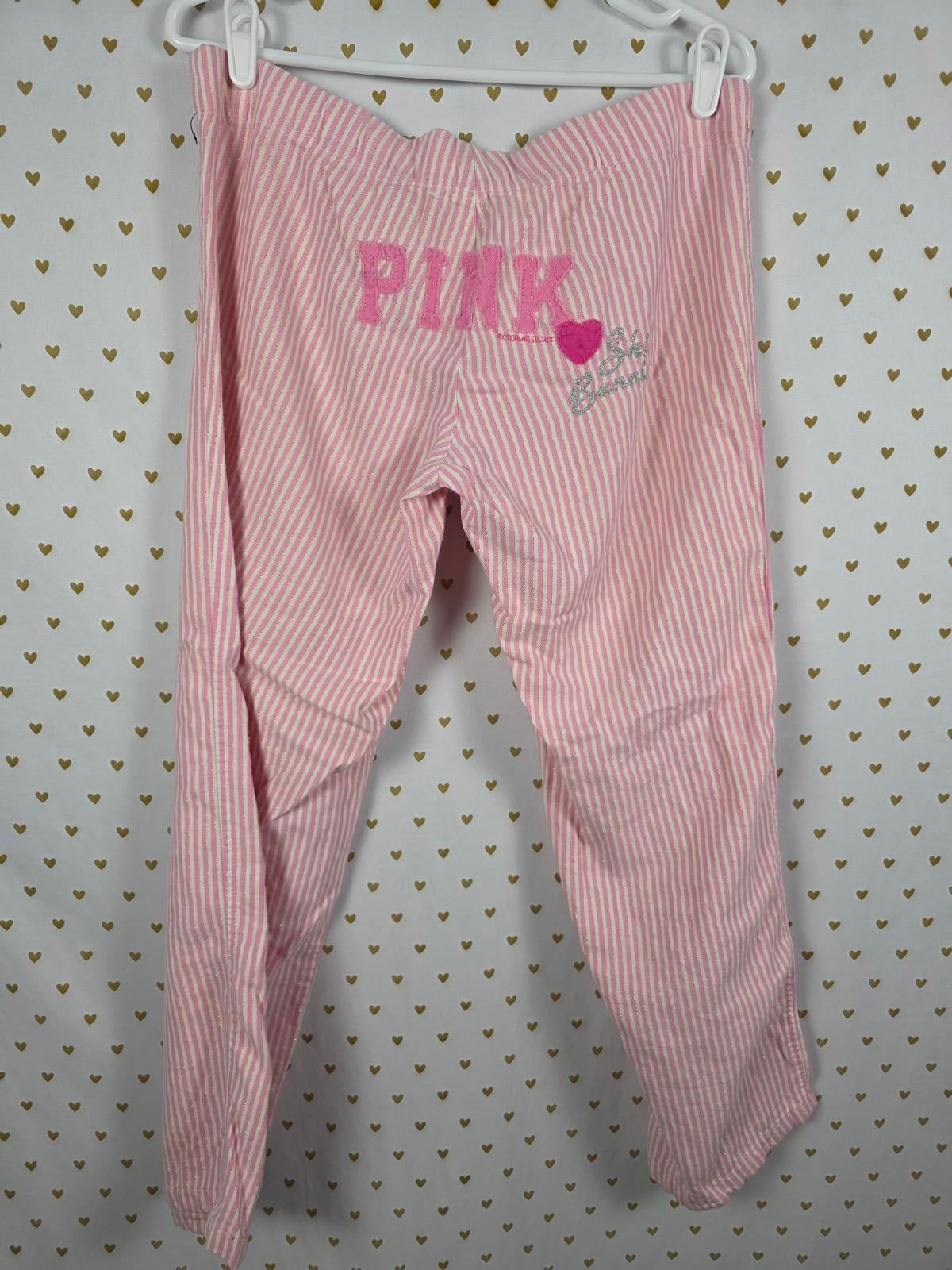 Victoria Secret Y2K Pink Striped Pajama Pants SKI BUNNIES Rare PJ Sleep Vintage