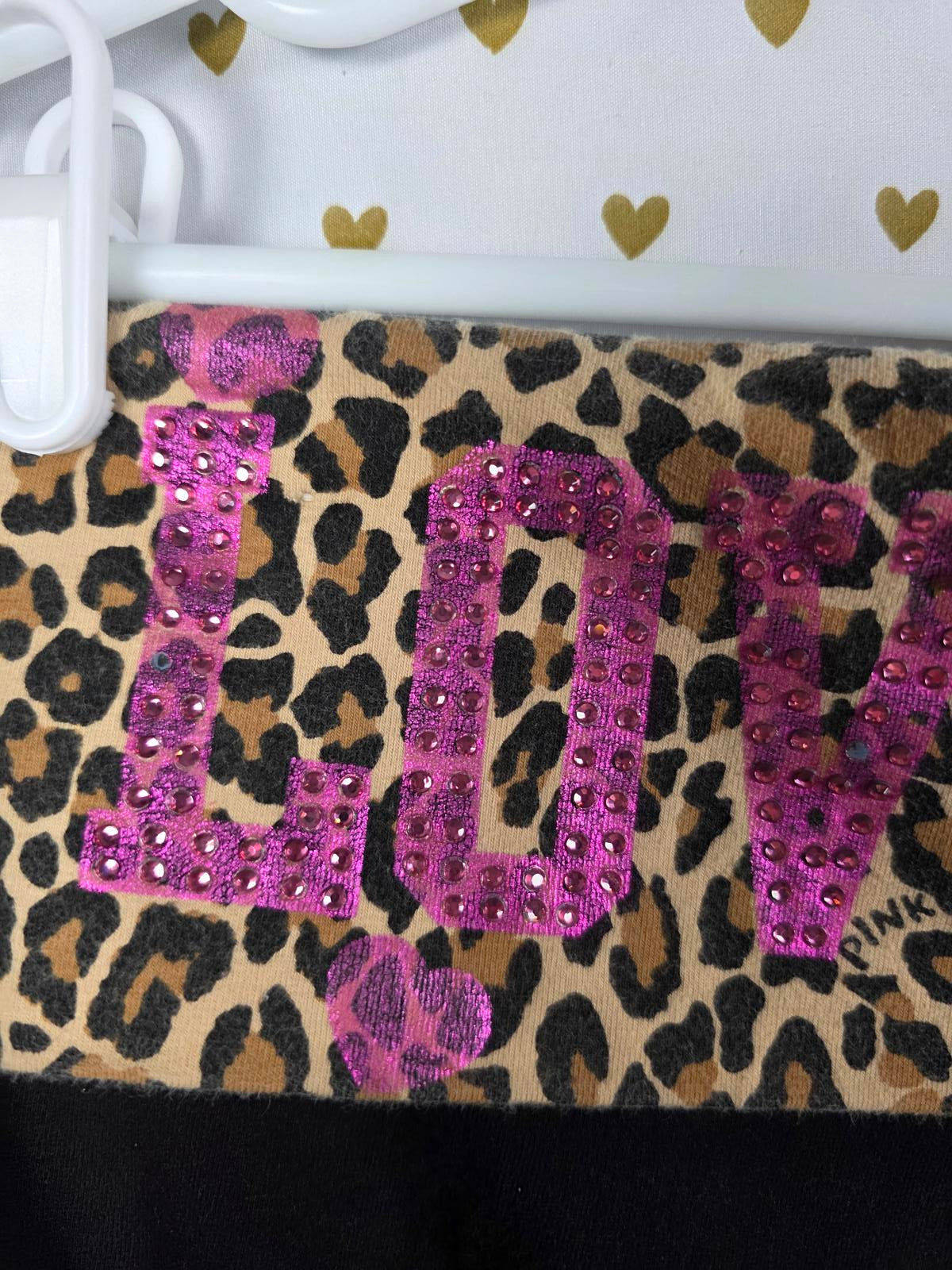 Victorias Secret PINK RARE Leopard Cheetah Foldover Yoga Pants Capri LARGE BLING