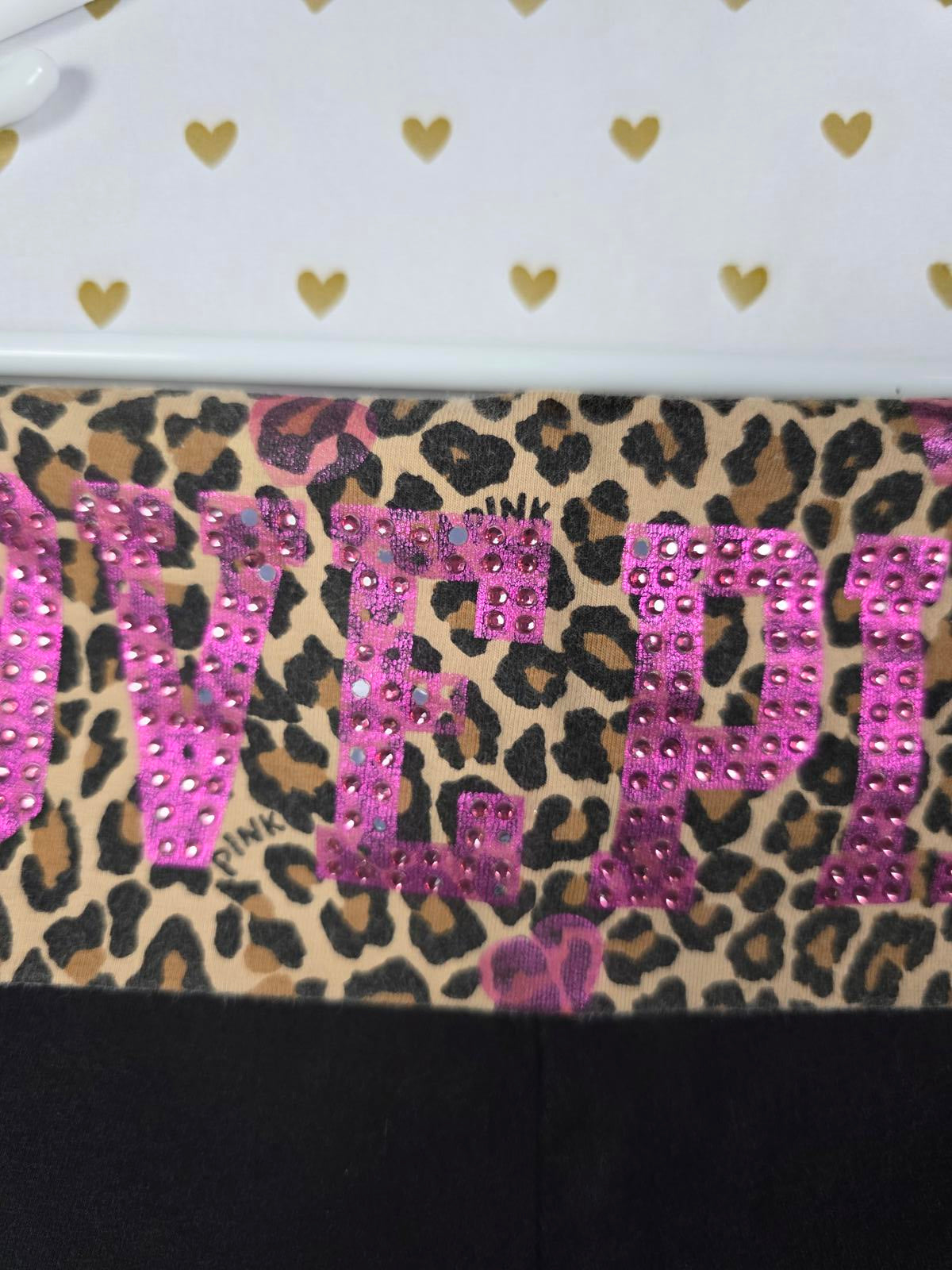 Victorias Secret PINK RARE Leopard Cheetah Foldover Yoga Pants Capri LARGE BLING