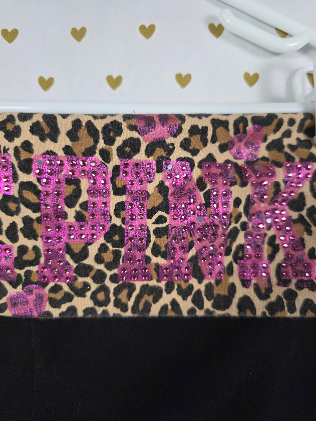 Victorias Secret PINK RARE Leopard Cheetah Foldover Yoga Pants Capri LARGE BLING