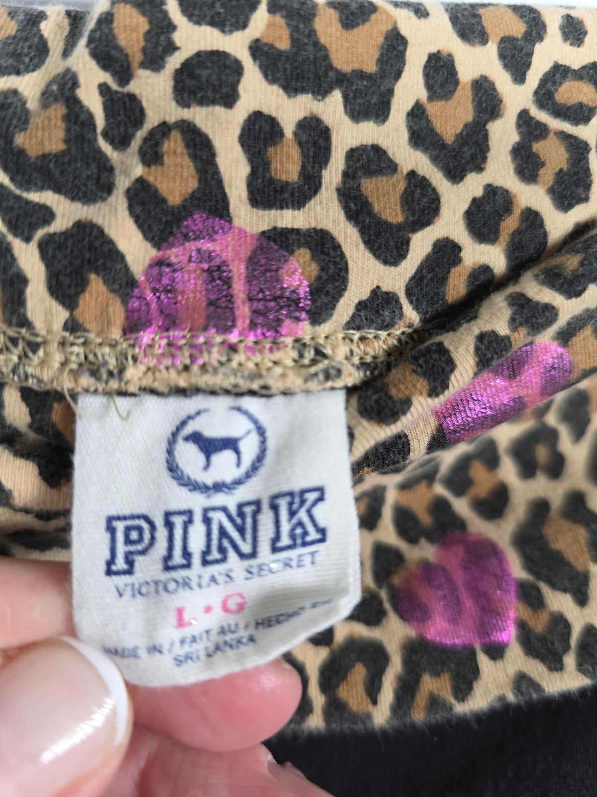 Victorias Secret PINK RARE Leopard Cheetah Foldover Yoga Pants Capri LARGE BLING