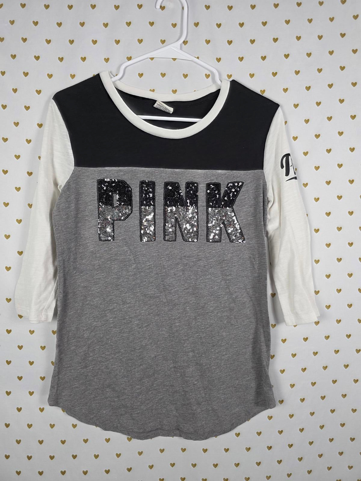Victorias Secret PINK Colorblock Gradient BLING Sequined Tee Shirt SMALL