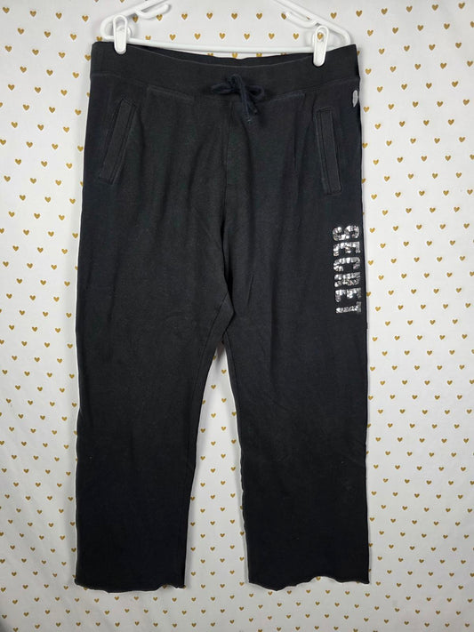 Victorias Secret WINGS BLING Sequined Flare Sweats Black Silver LARGE