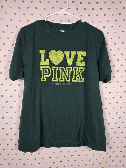 Victorias Secret PINK LOVE Logo Green Tee Shirt SMALL
