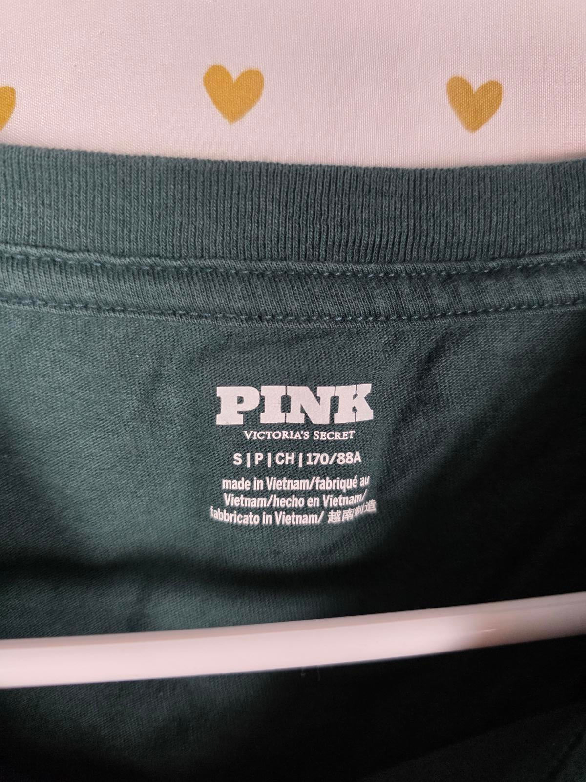 Victorias Secret PINK LOVE Logo Green Tee Shirt SMALL