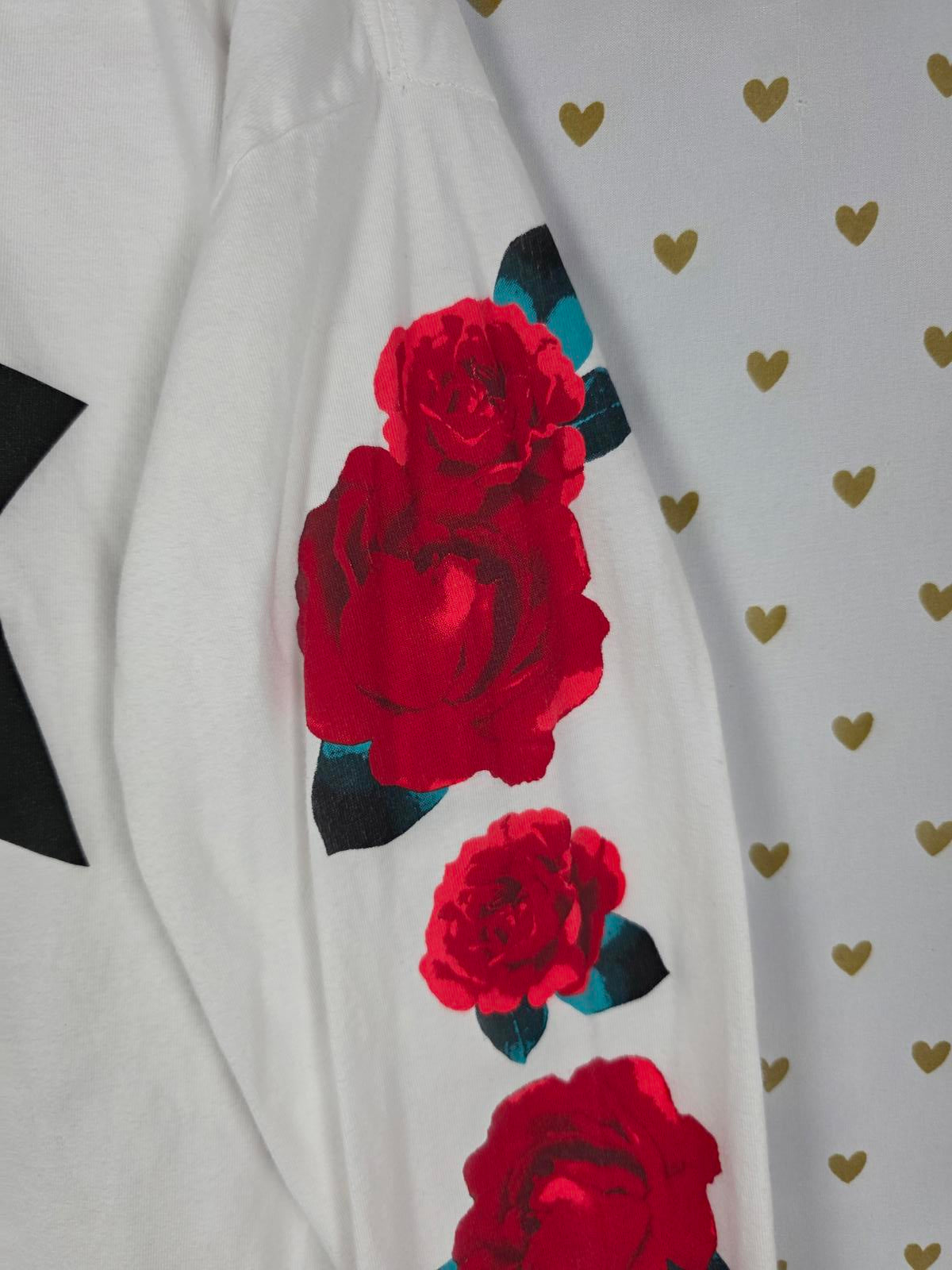 Victorias Secret PINK Long Sleeve FLORAL Campus Logo Tee Shirt White XS