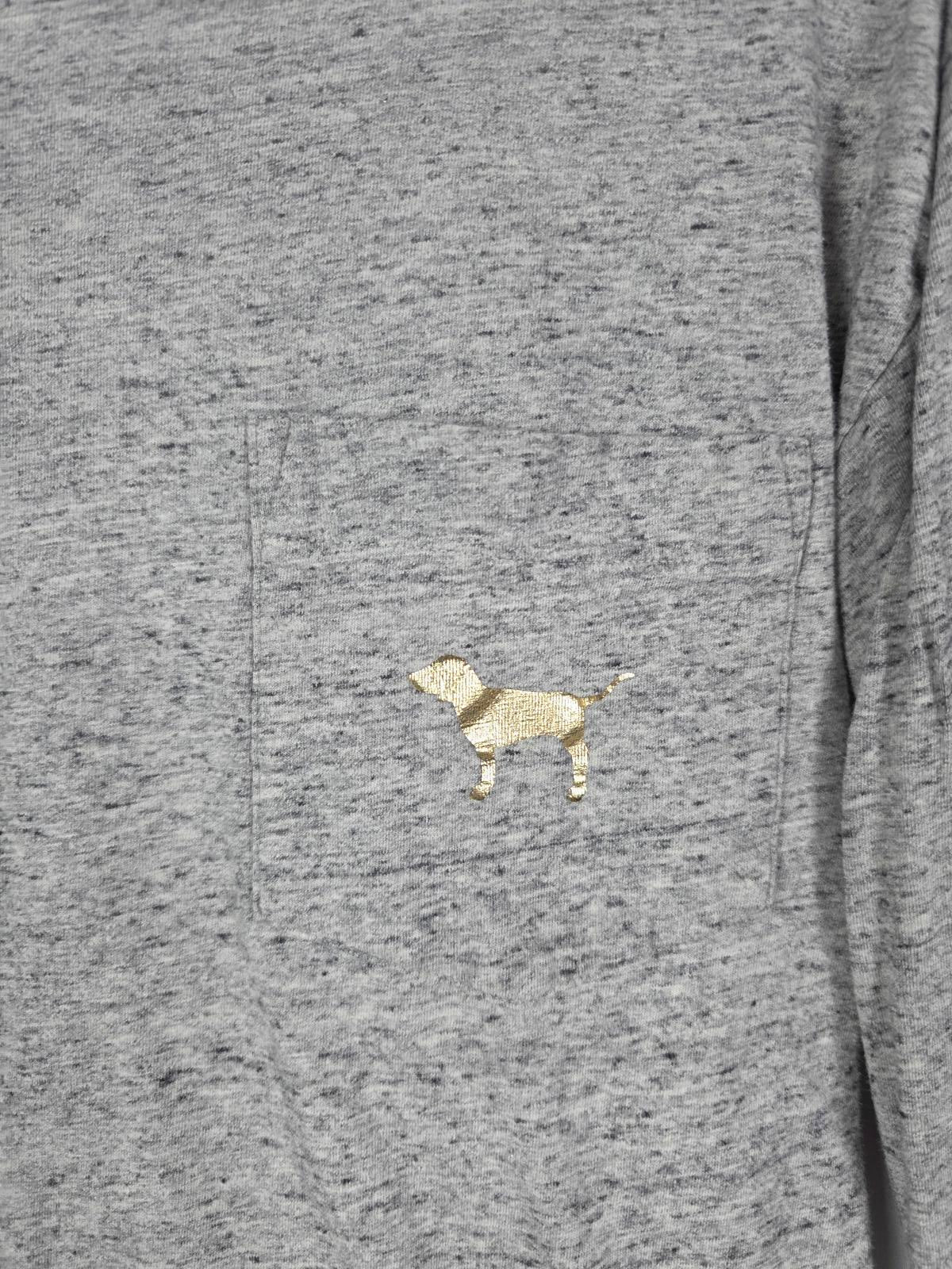 Victorias Secret PINK GOLD DOG BLING Sequined Logo Stripe Campus Tee shirt XS