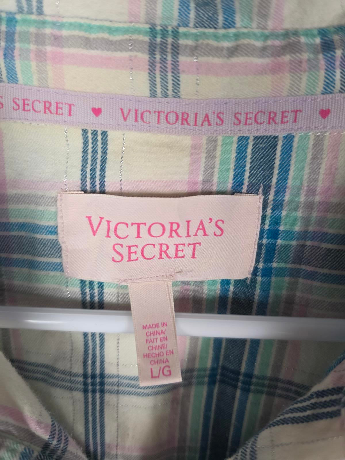 Victorias Secret Plaid Button Down Sleep Shirt Nightgown Pajama PJ Nightie L