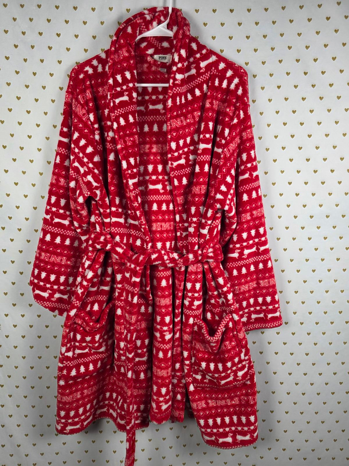 Victorias Secret Cute Fluffy Bathrobe Bath Robe DOG Logo XL XXL Red Thick