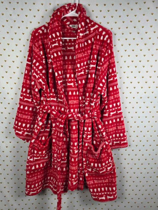 Victorias Secret Cute Fluffy Bathrobe Bath Robe DOG Logo XL XXL Red Thick