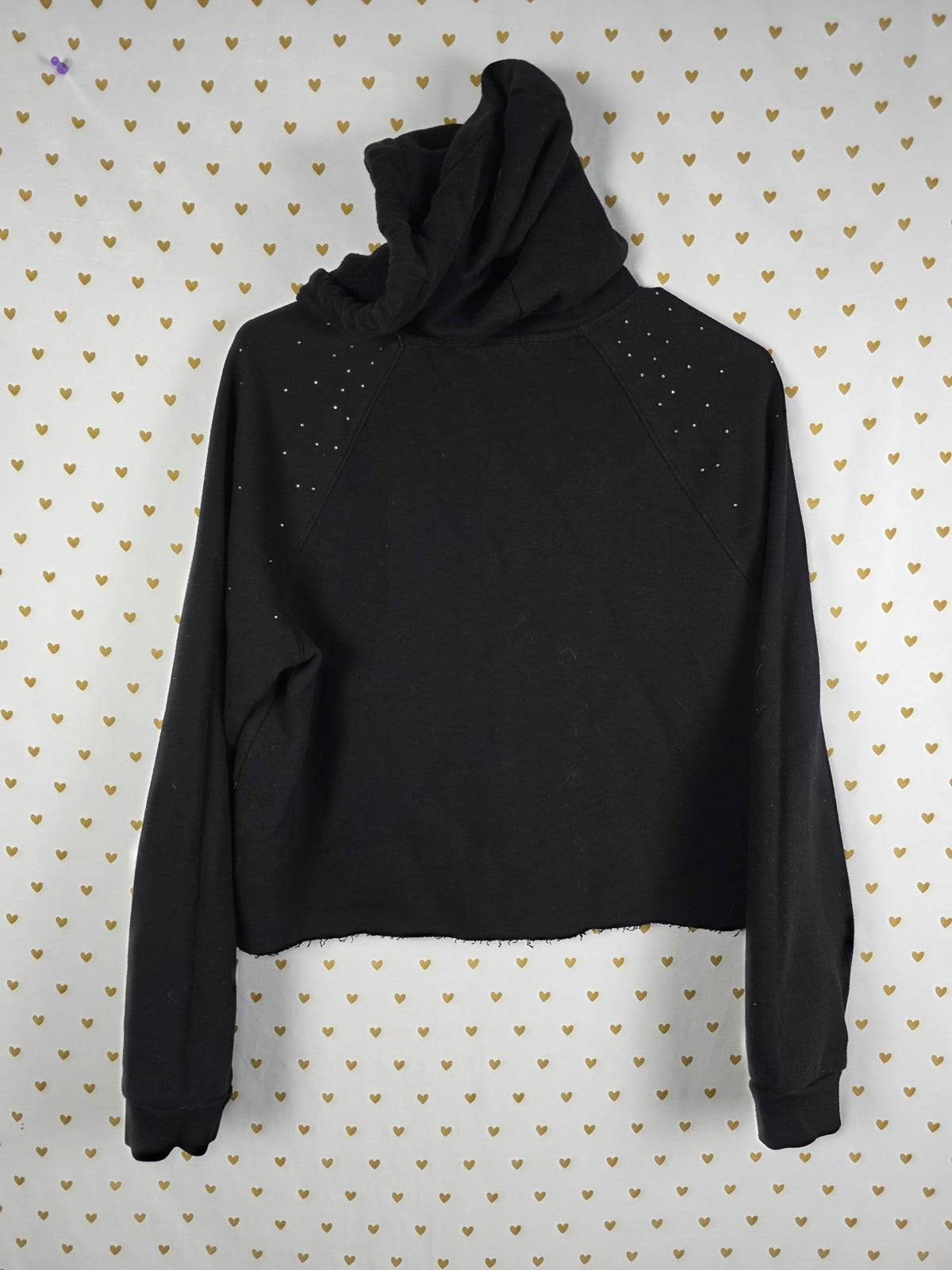 Victorias Secret Pink BLING SHINE Rhinestone Gem Hooded Logo Sweater Shirt MED