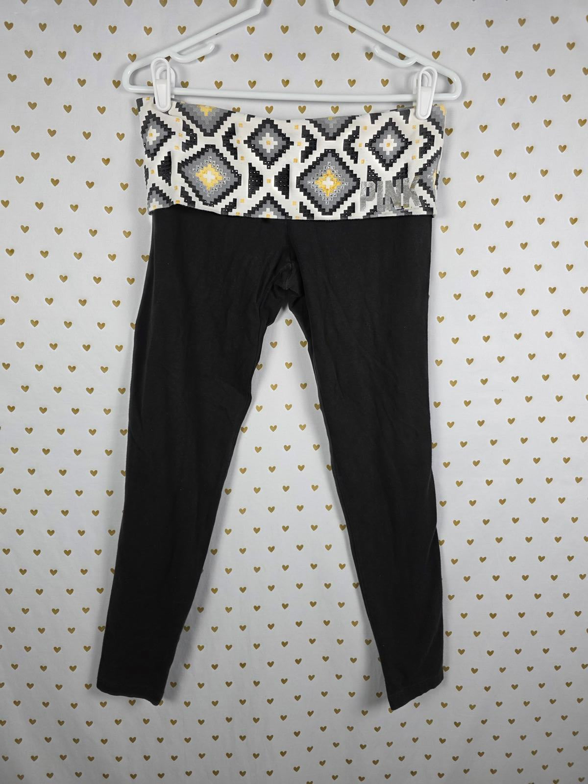 Victorias Secret PINK Geometric aztec Bling FOLDOVER Yoga Pants Vintage Skinny M