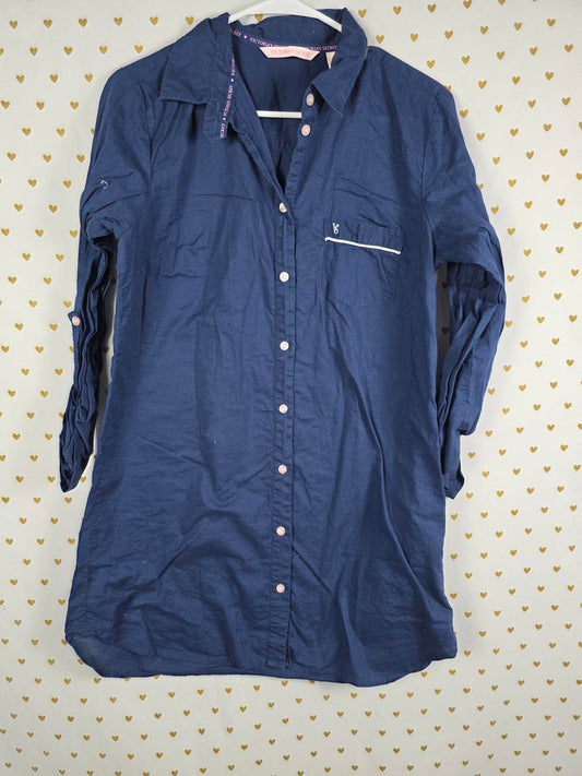 Victorias Secret BLUE Button Down Nightgown Sleep Shirt Gown Pajama PJ MEDIUM