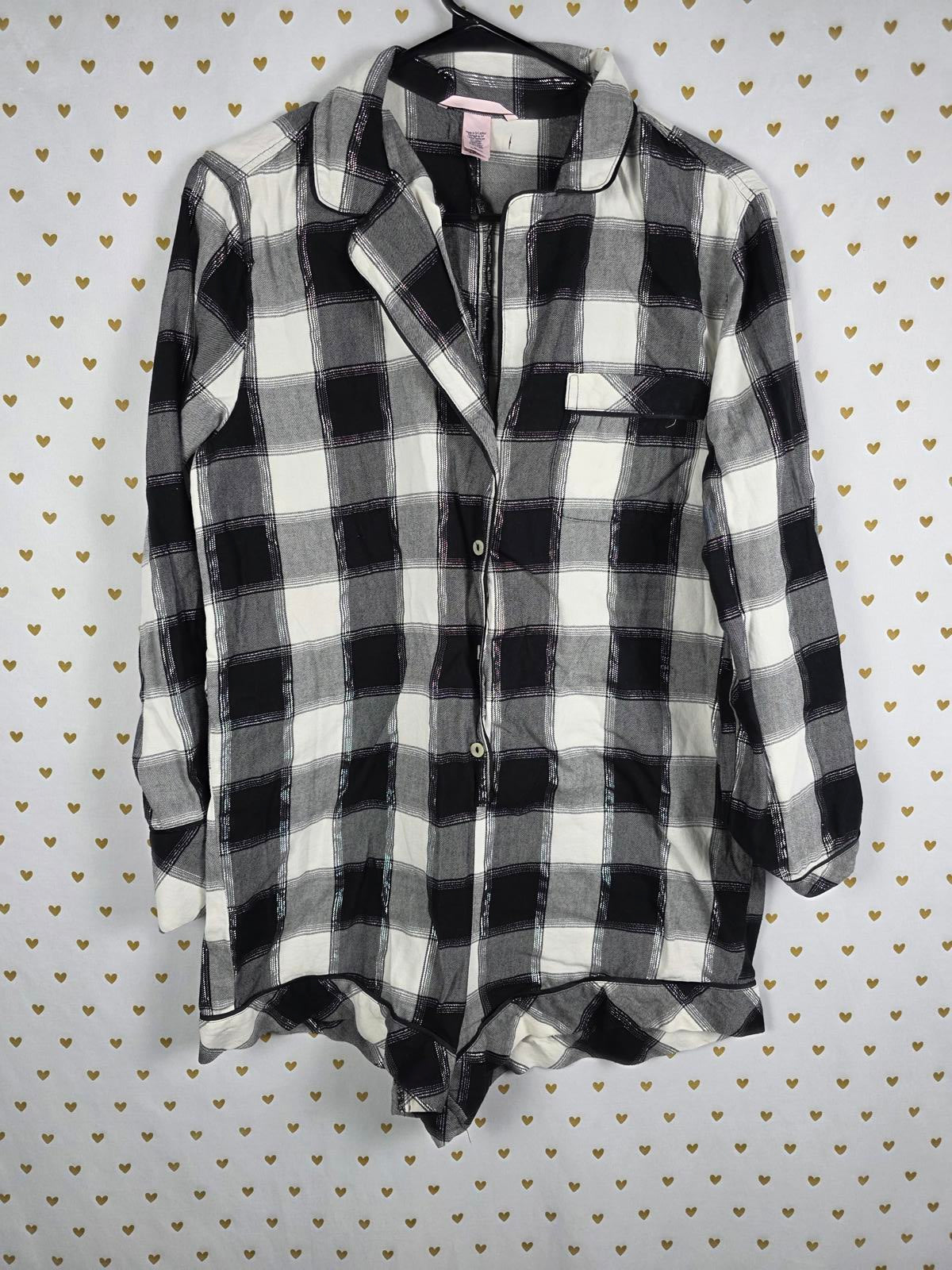 Victorias Secret PLAID Check SLEEP Pajama ROMPER Button Down Shorts OUTFIT MED