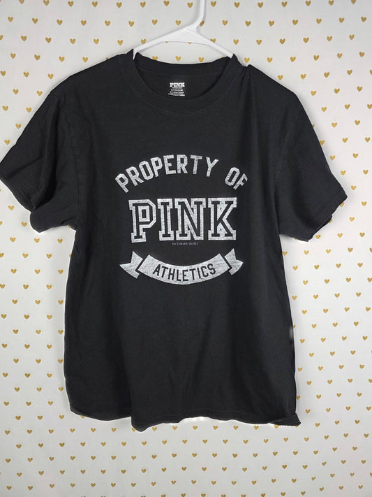 Victorias Secret PINK PROPERTY OF Black Athletics Tee Shirt Small