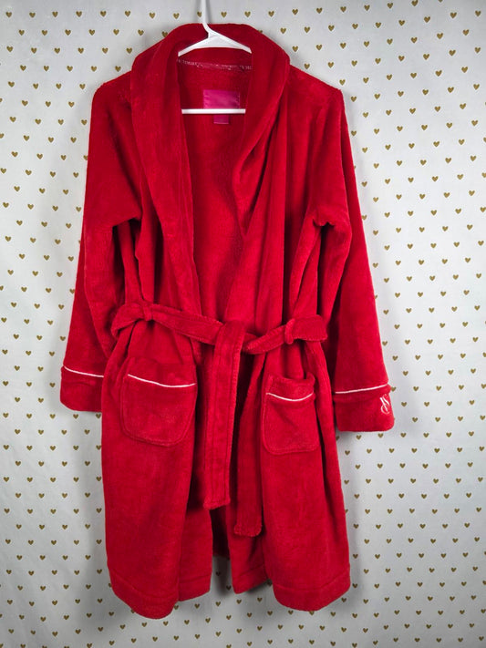 Victorias Secret Fluffy Thick RED VS Logo Bathrobe Bath Robe  Pockets VTG XS
