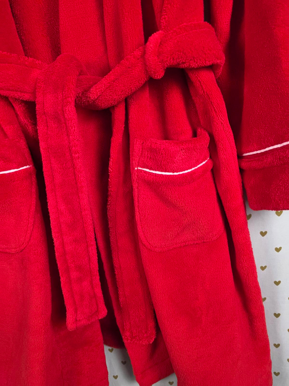 Victorias Secret Fluffy Thick RED VS Logo Bathrobe Bath Robe  Pockets VTG XS