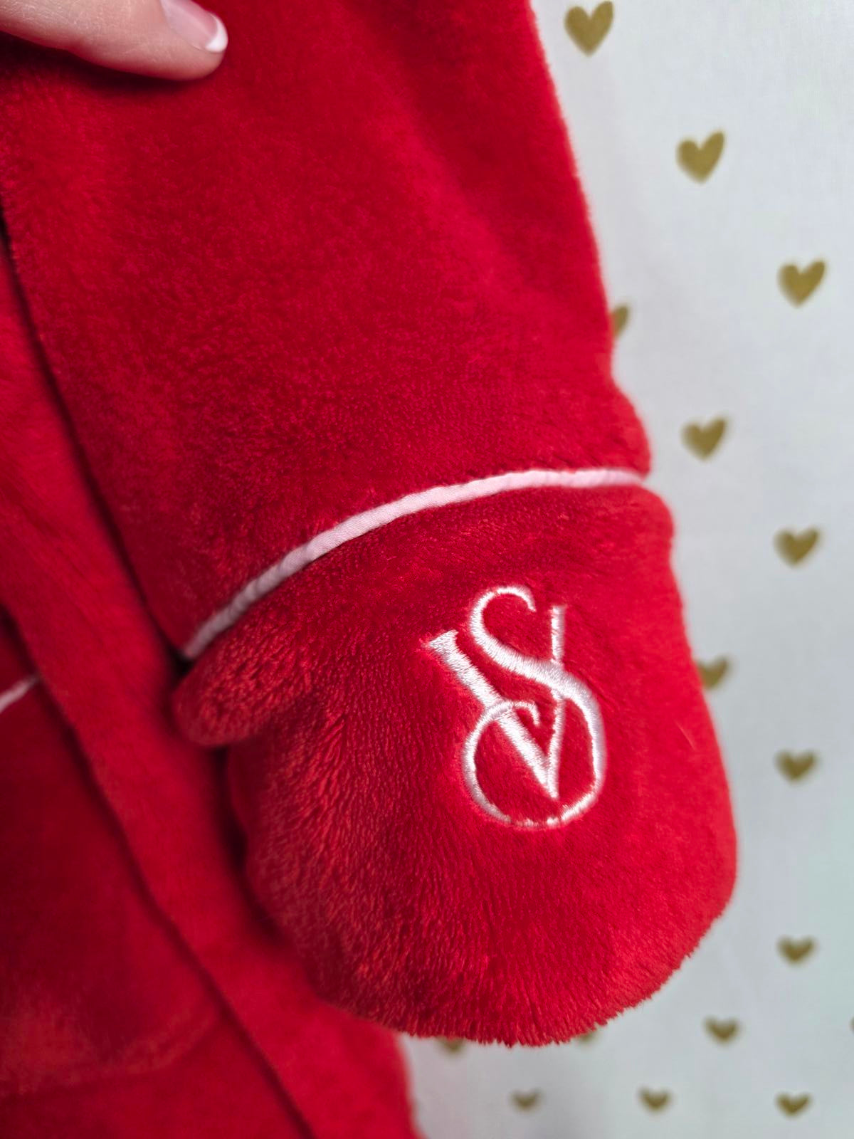 Victorias Secret Fluffy Thick RED VS Logo Bathrobe Bath Robe  Pockets VTG XS