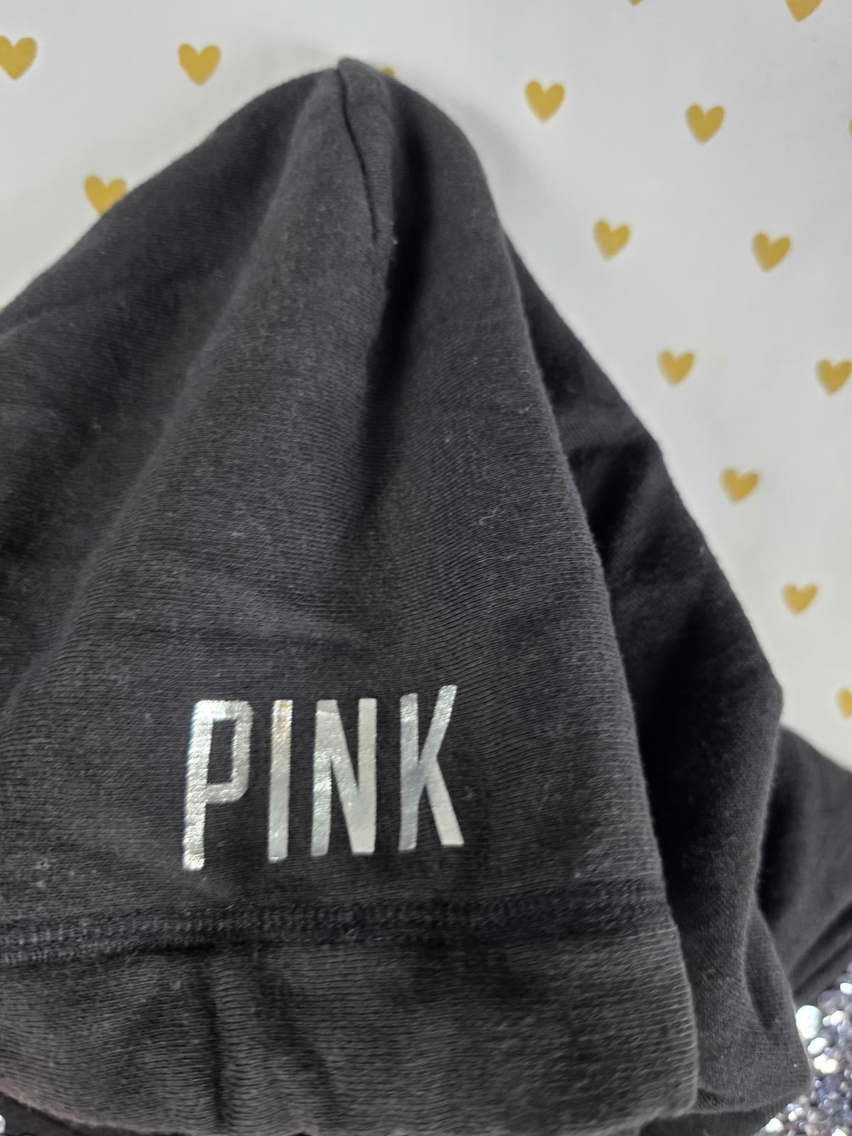 Victoria's Secret PINK Fashion Show Silver Sequin BLING Shine Hoodie LARGE RARE