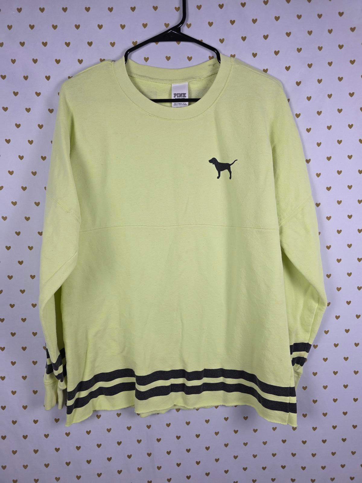 Victorias Secret PINK yellow Campus Tee shirt Sweater Top Vintage dog Logo SM