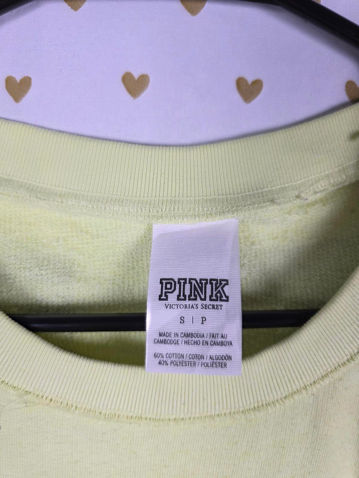 Victorias Secret PINK yellow Campus Tee shirt Sweater Top Vintage dog Logo SM