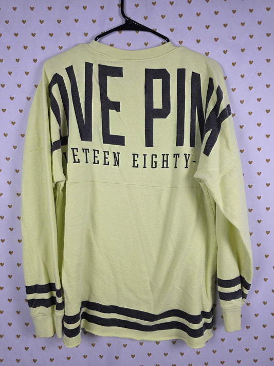 Victorias Secret PINK yellow Campus Tee shirt Sweater Top Vintage dog Logo SM