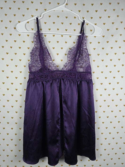 Victorias Secret Purple Satin Lace Sexy Babydoll Slip Dress Lingerie XL