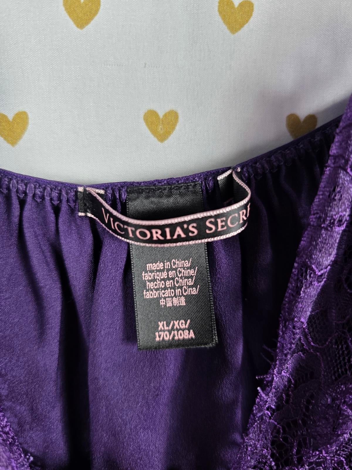 Victorias Secret Purple Satin Lace Sexy Babydoll Slip Dress Lingerie XL