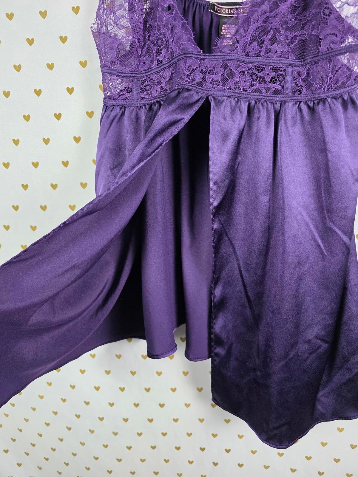 Victorias Secret Purple Satin Lace Sexy Babydoll Slip Dress Lingerie XL