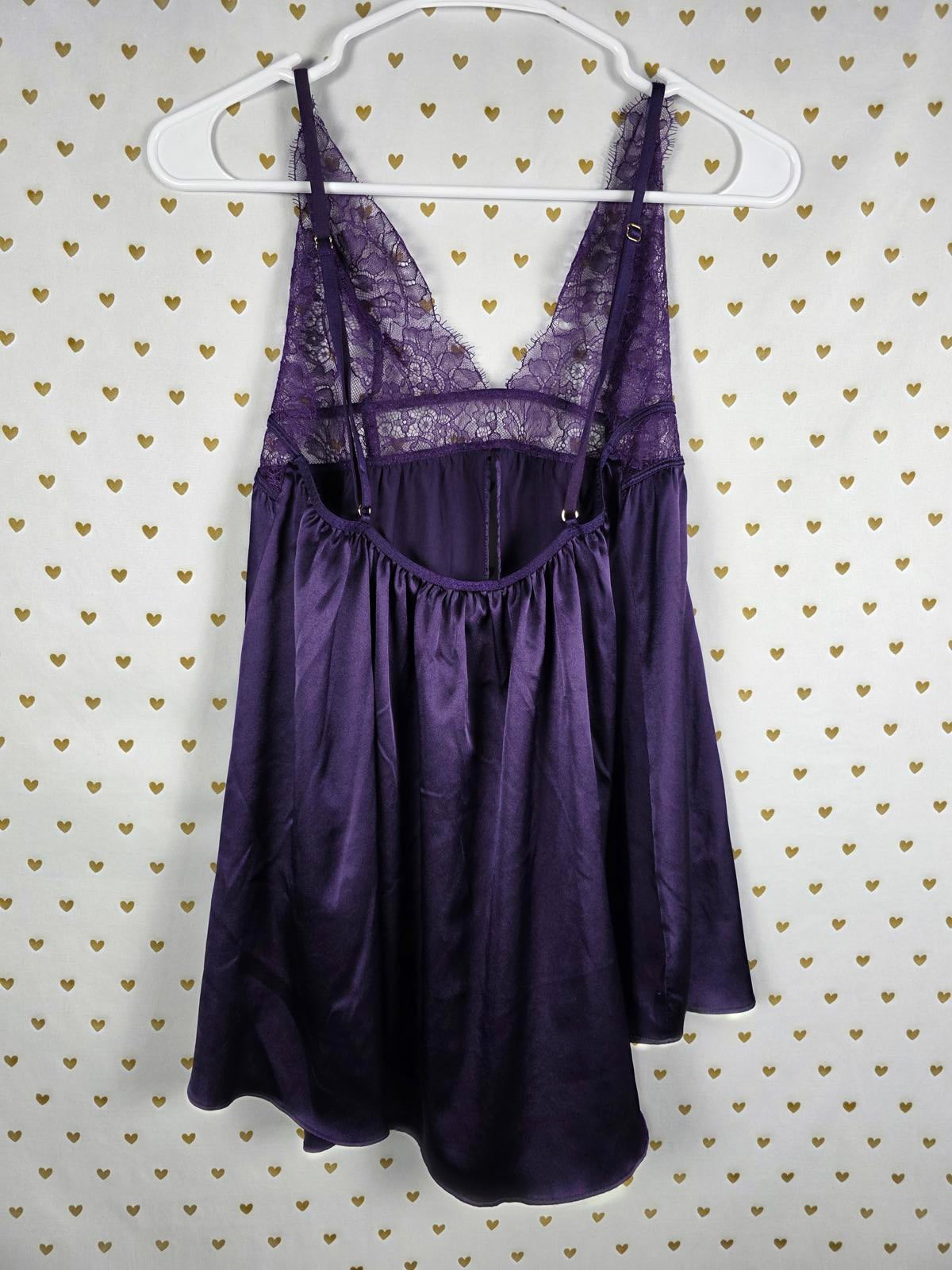 Victorias Secret Purple Satin Lace Sexy Babydoll Slip Dress Lingerie XL