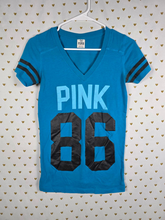 Victorias Secret PINK Vintage Y2k 86 Blue V Neck tee shirt xs