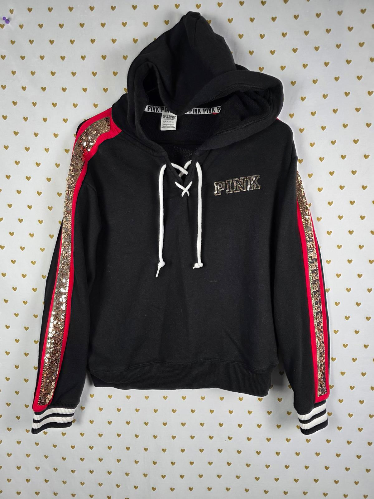 Victorias Secret Pink BLING Special Edition ROSE Sequined Hoodie Sweater Small