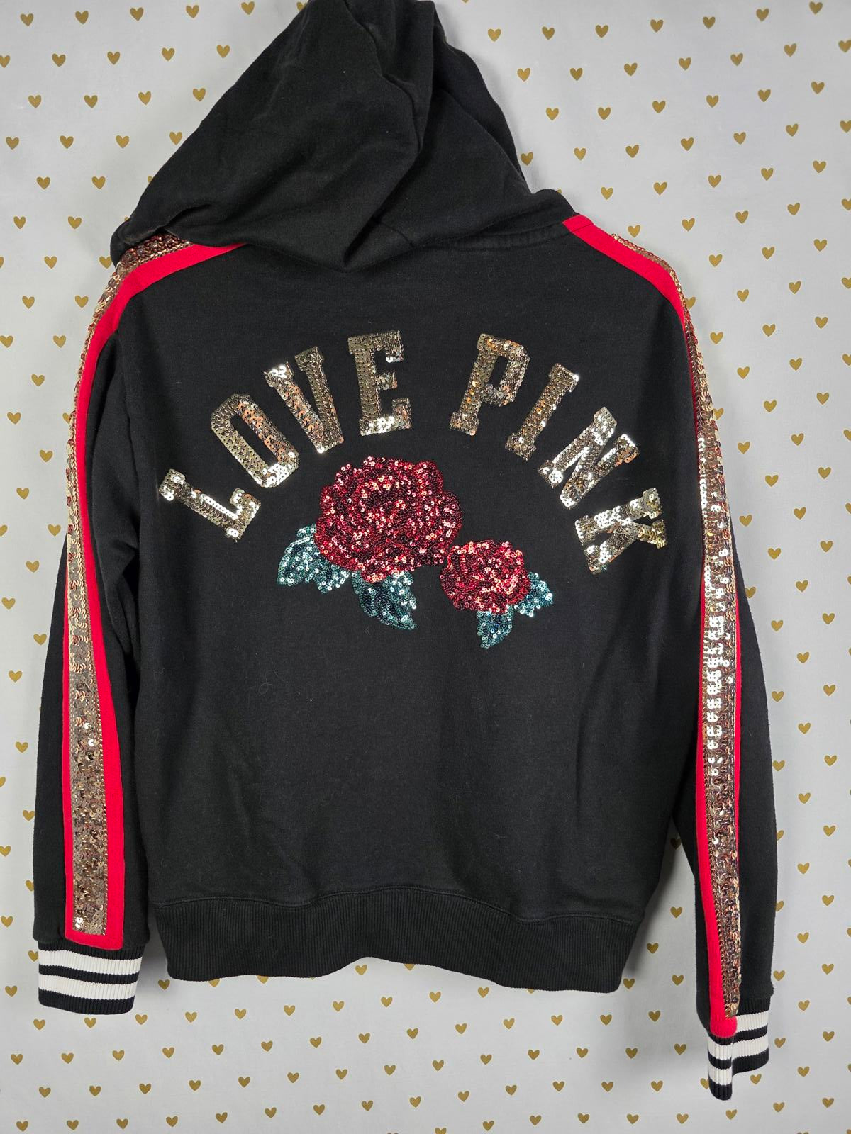 Victorias Secret Pink BLING Special Edition ROSE Sequined Hoodie Sweater Small