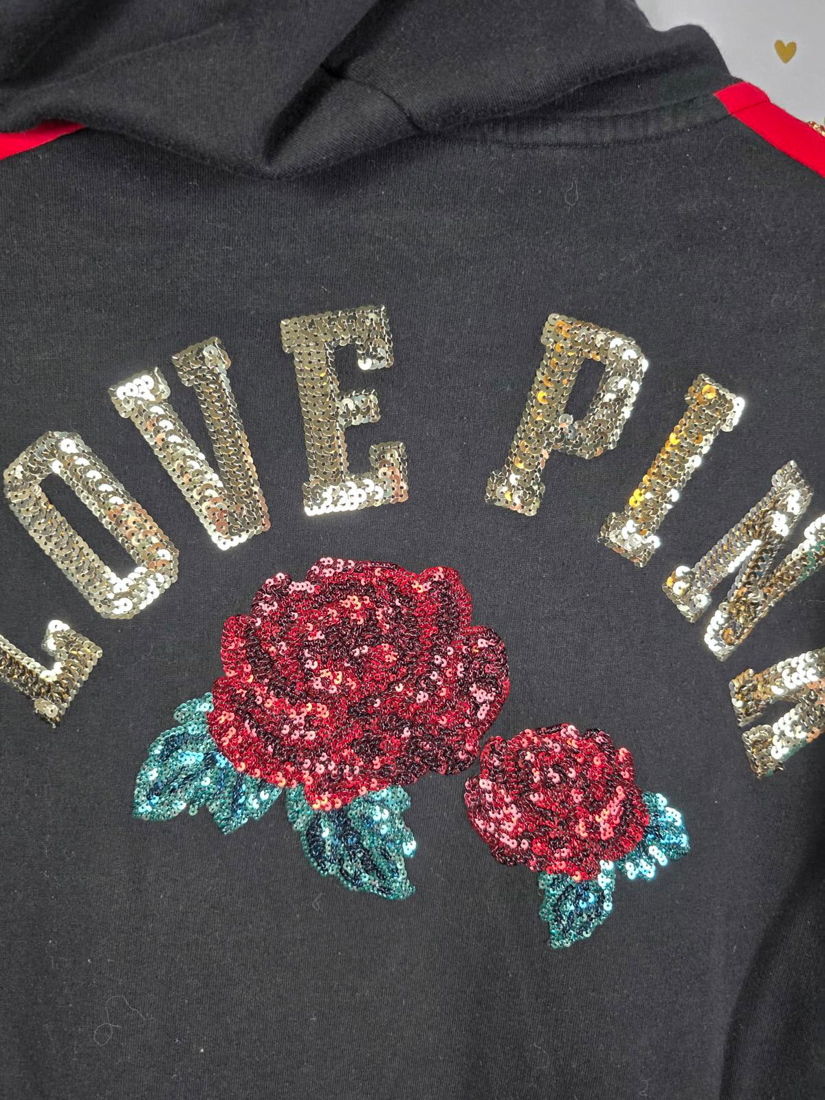 Victorias Secret Pink BLING Special Edition ROSE Sequined Hoodie Sweater Small