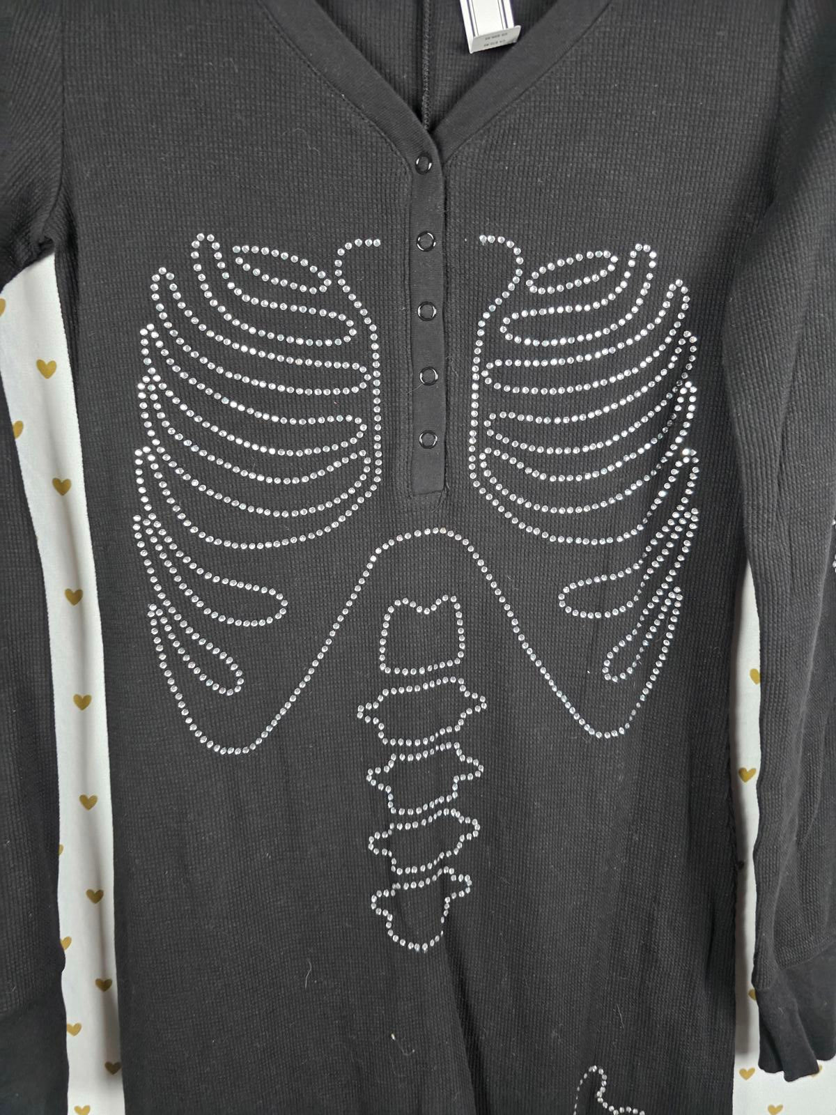 PINK Victoria Secret Black One Piece Bling Skeleton Thermal Pajamas NEW NWT Sm
