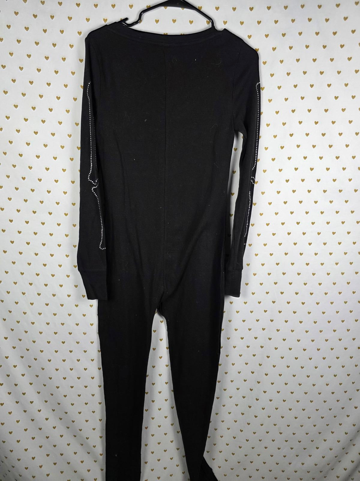 PINK Victoria Secret Black One Piece Bling Skeleton Thermal Pajamas NEW NWT Sm