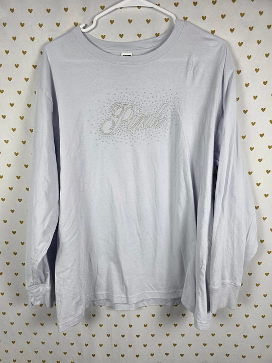 Victorias Secret PINK SHINE BLING Glittered Logo Long sleeve Large Tee shirt