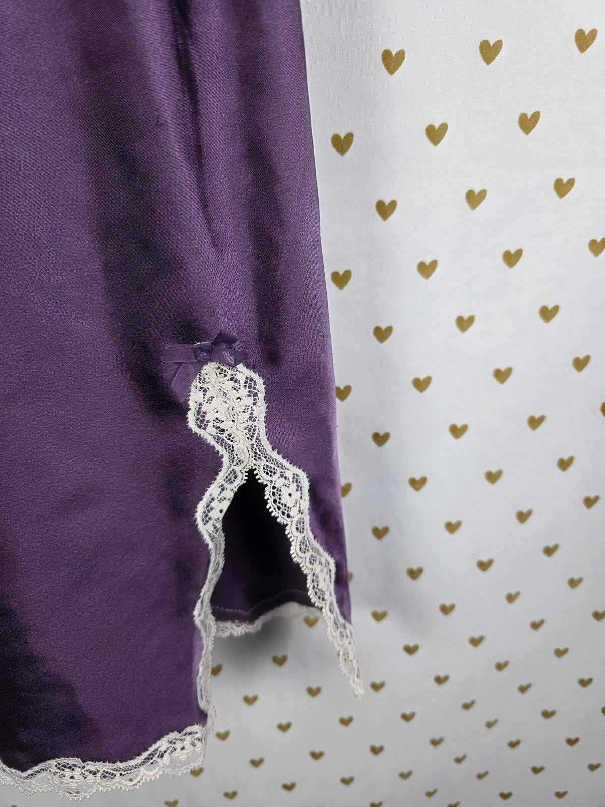 Victorias Secret Purple Satin Silky Slip Dress Lingerie Nightie Lace Lined Med