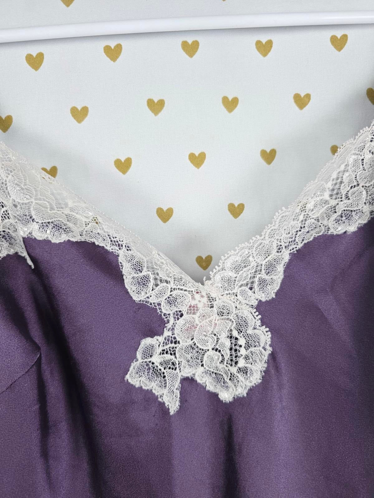 Victorias Secret Purple Satin Silky Slip Dress Lingerie Nightie Lace Lined Med
