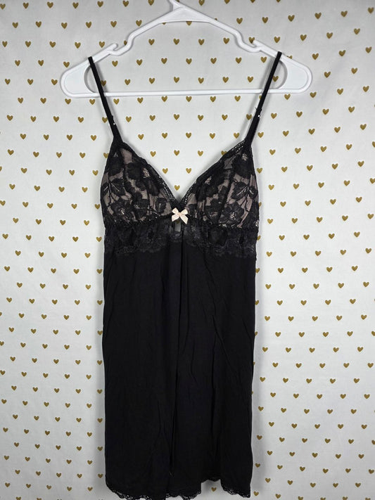 Victorias Secret Medium Black Lace Lined Super Soft Sleep Dress Nightie Lingerie