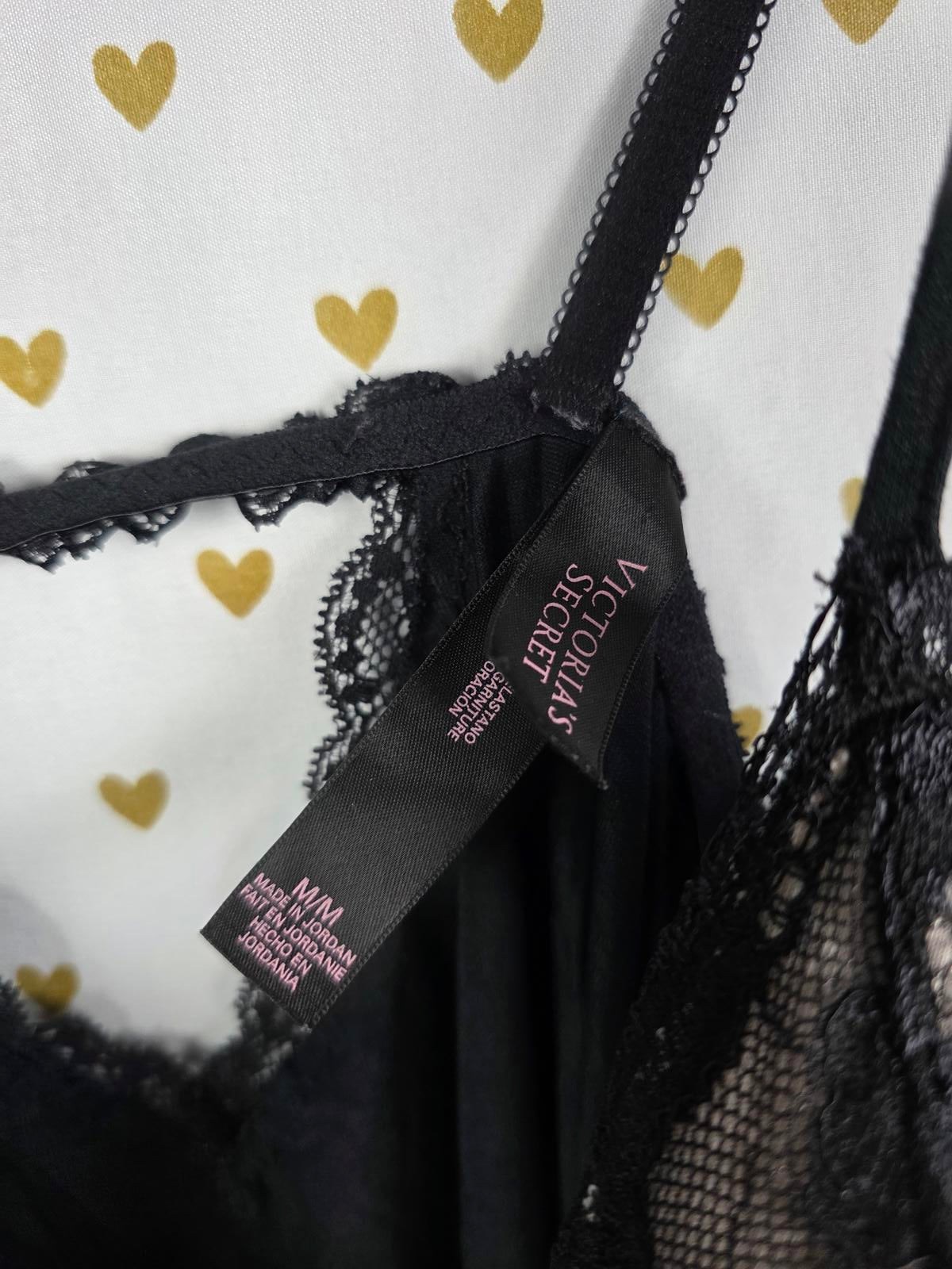 Victorias Secret Medium Black Lace Lined Super Soft Sleep Dress Nightie Lingerie