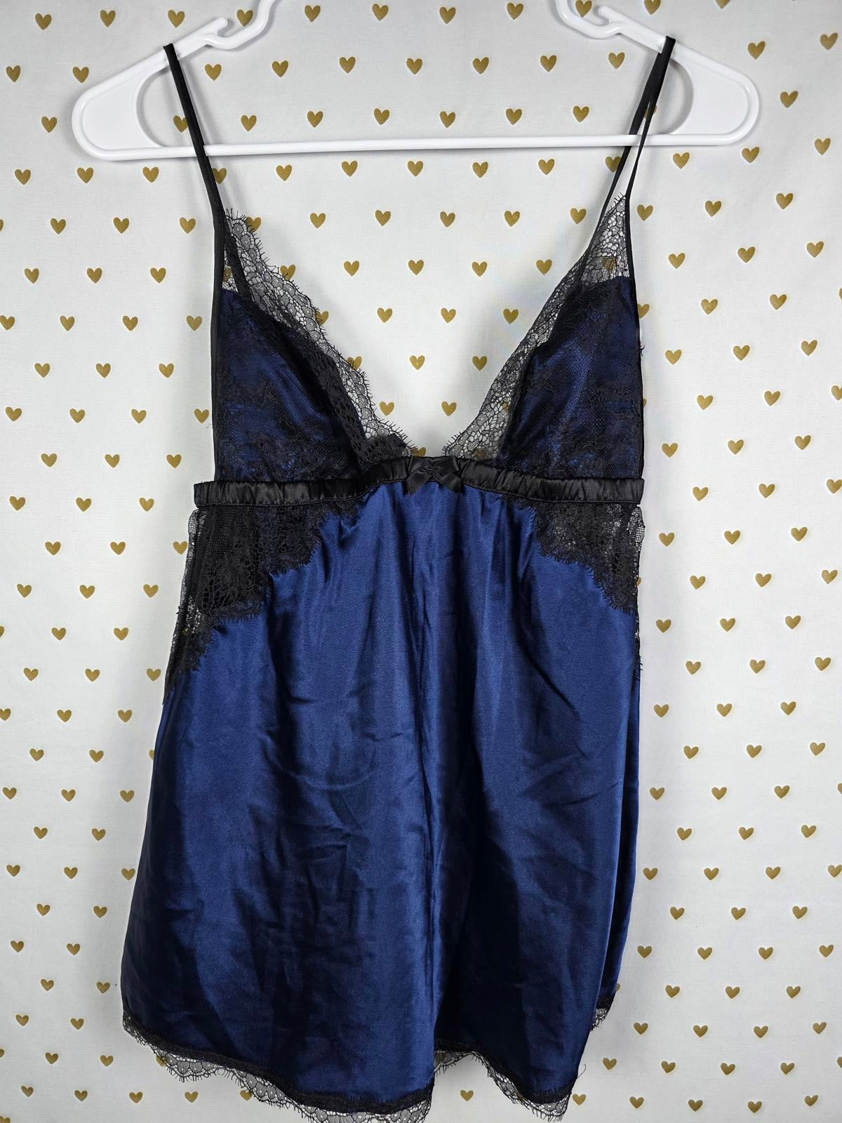 Victorias Secret medium Silky Satin Blue Babydoll Nightie Slip Dress Lingerie