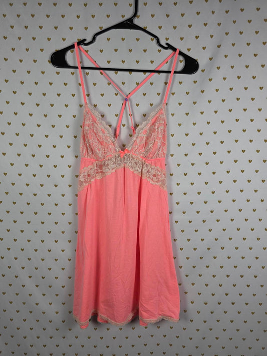 Victorias Secret Neon Orange Super Soft Nightie Lingerie Strappy Slip Dress MED