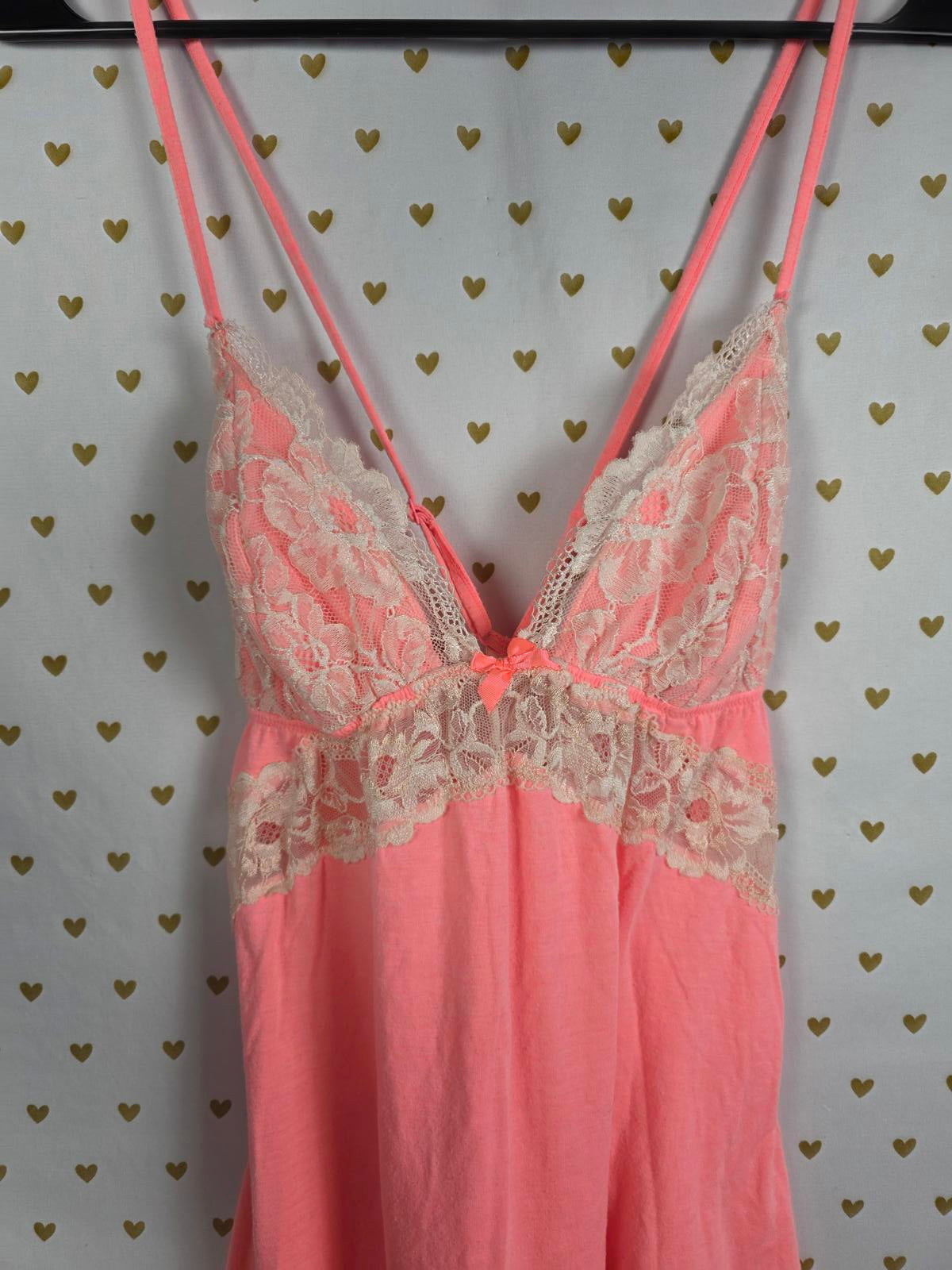Victorias Secret Neon Orange Super Soft Nightie Lingerie Strappy Slip Dress MED
