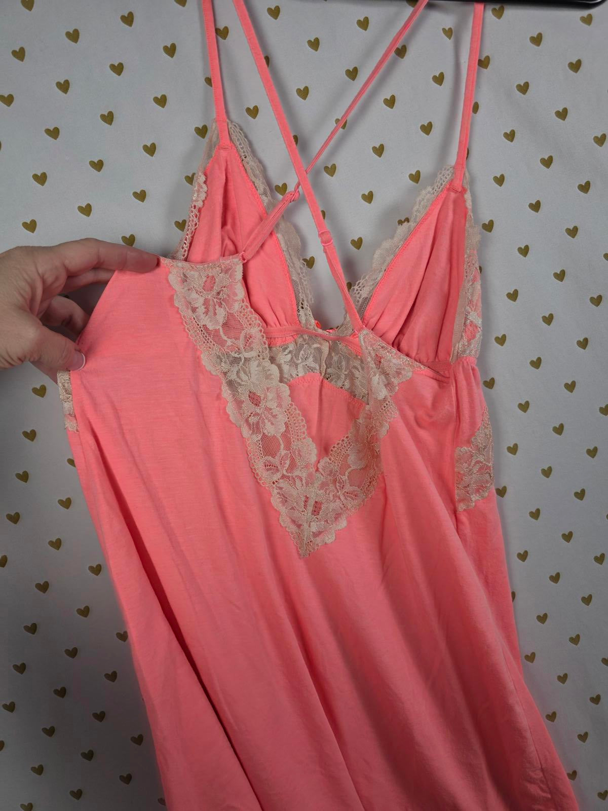 Victorias Secret Neon Orange Super Soft Nightie Lingerie Strappy Slip Dress MED